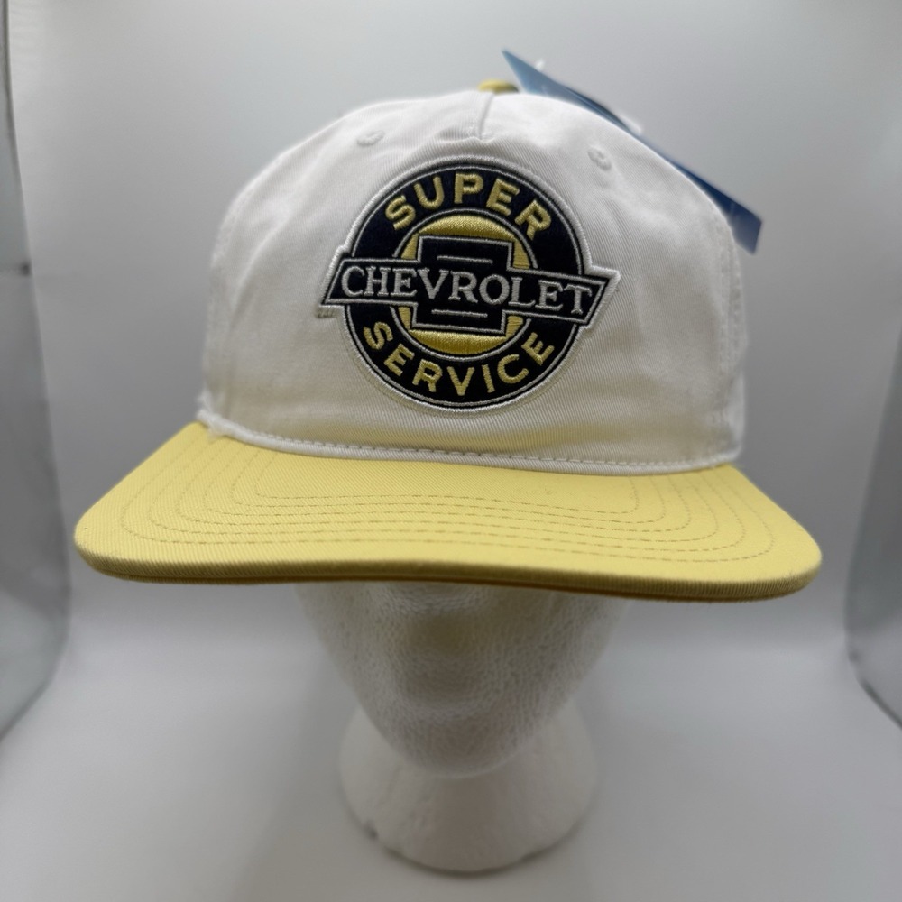 Vintage Style Chevrolet Super Service Snapback Hat GM Licensed White Yellow